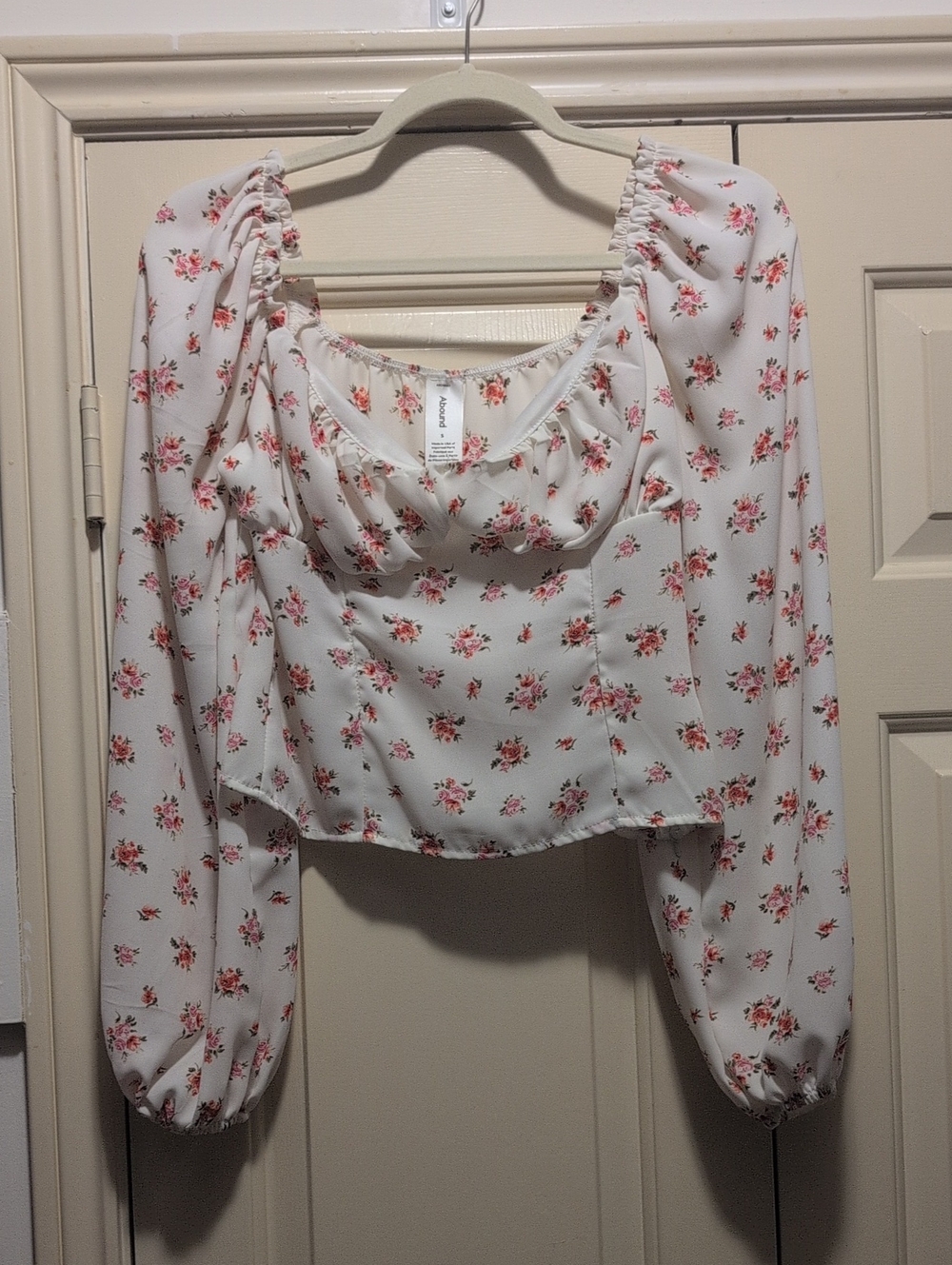 Abound White Off-Shoulder Blouse with Pink Floral Print